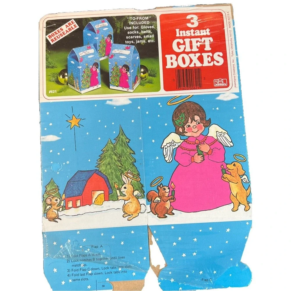 VINTAGE CHRISTMAS JEANMARIE Creations 3 GIFT BOXES NOS NIP USA Angels Pets‎